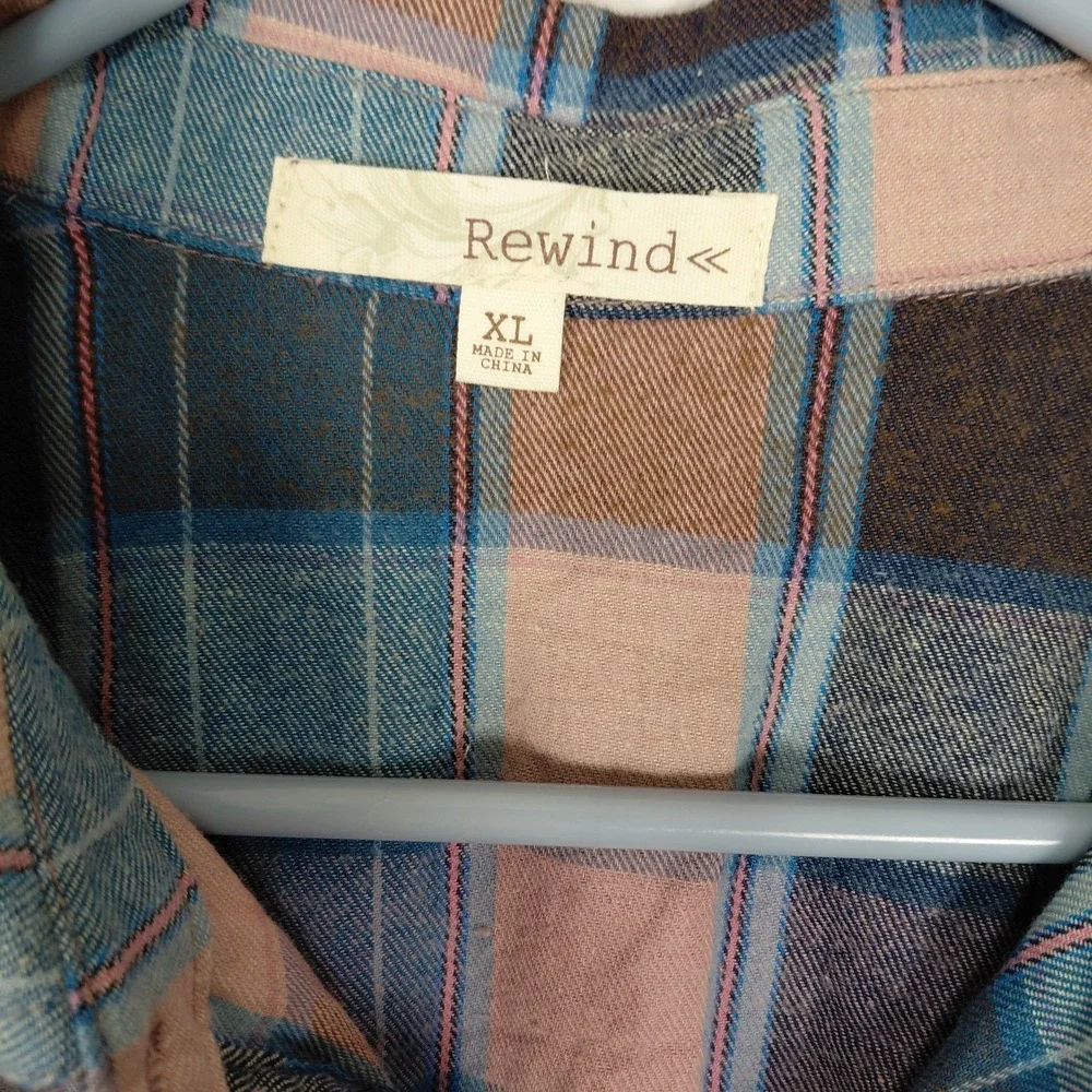 Women's XL Cropped Plaid Flannel Long Sleeve Patchwork‎ Raw Hem Country Western